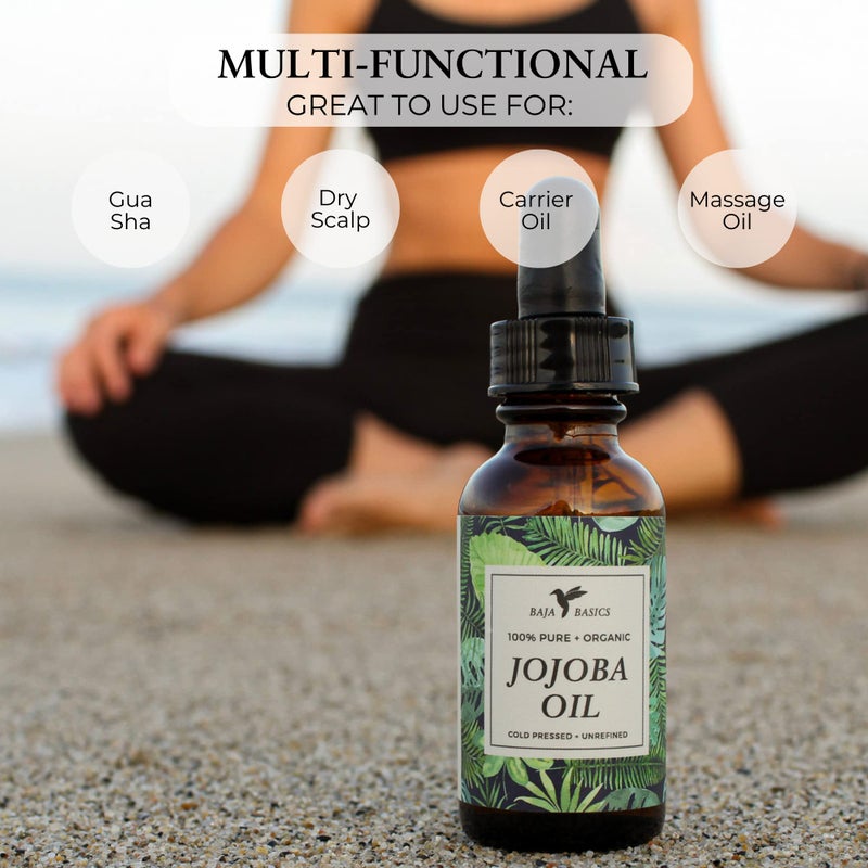 Baja Basics Pure Jojoba Oil for Skin Cold Pressed Moisturizer for Face, Body, Nails and Hair â€“ Multi-Purpose Beauty Product â€“ Vitamin E â€“ Anti-Aging, Hydrating Oil for Men and Women â€“ 4 oz Bottle - Image 3